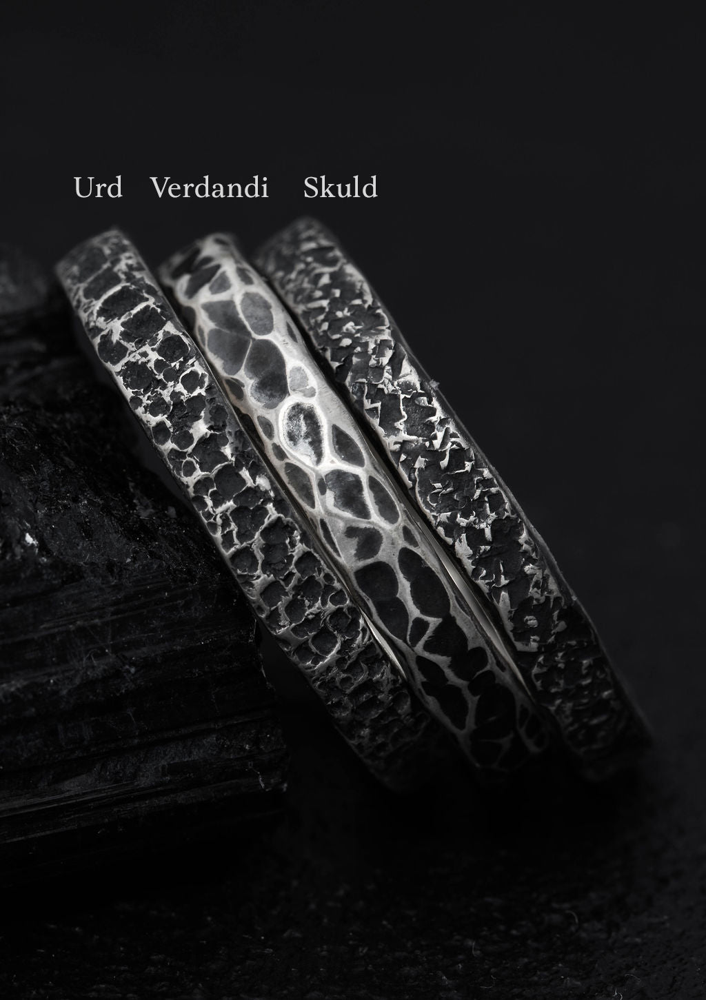 Nornir - Large textured stacking rings in solid sterling silver