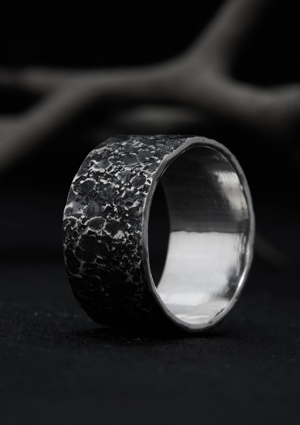 Trēow -  Engravable tree bark ring in textured solid sterling silver