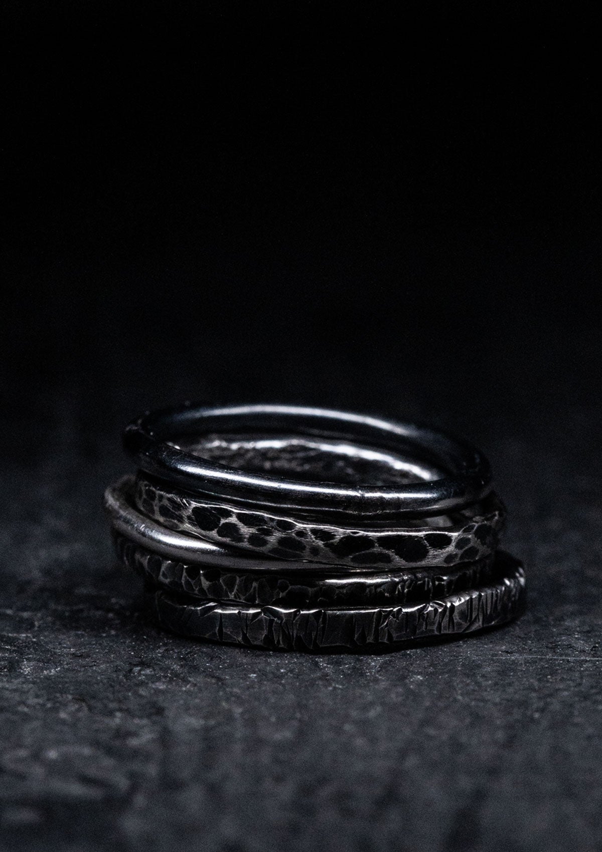 Draupnir - Textured stacking rings in solid sterling silver