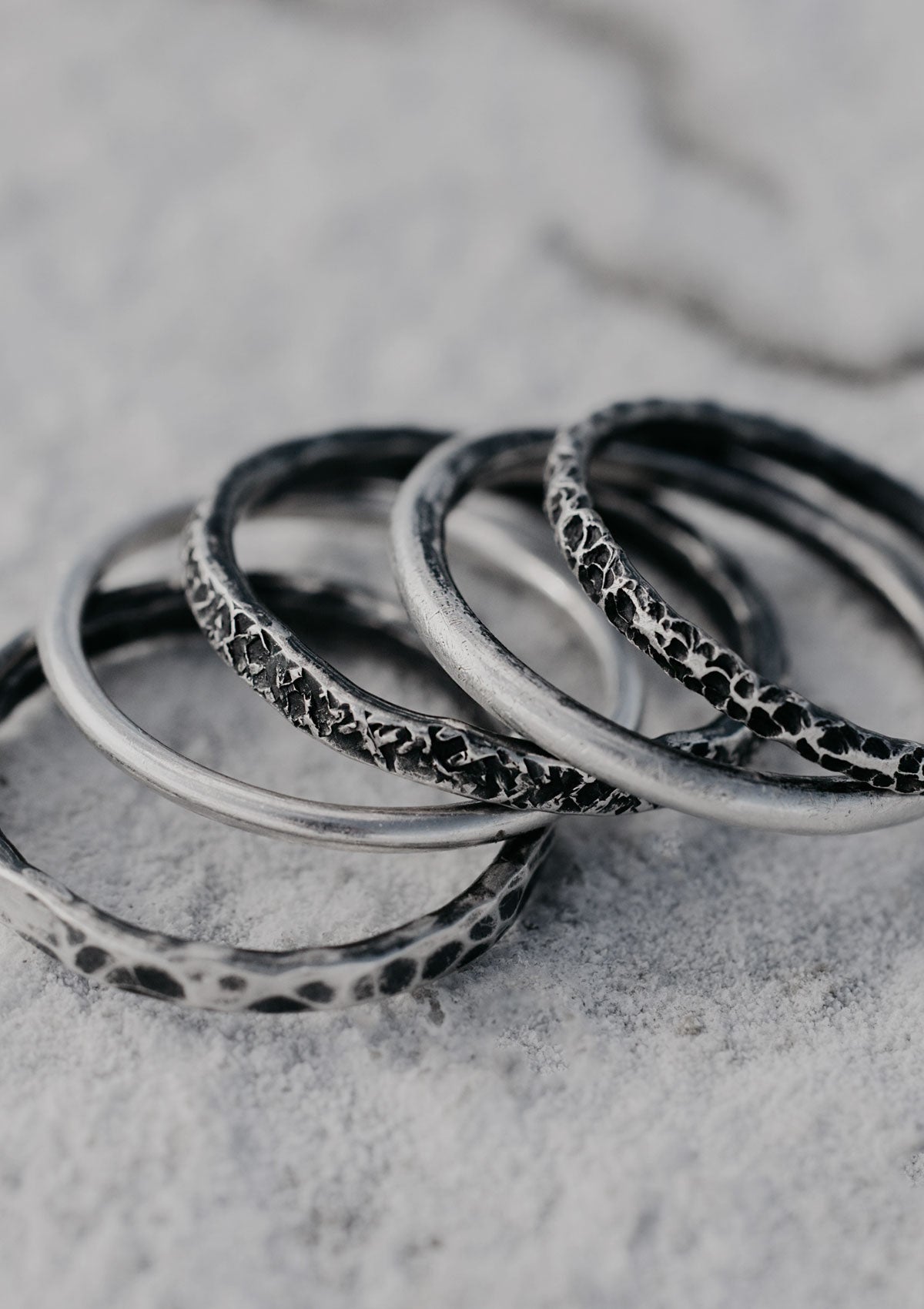 Draupnir - Textured stacking rings in solid sterling silver