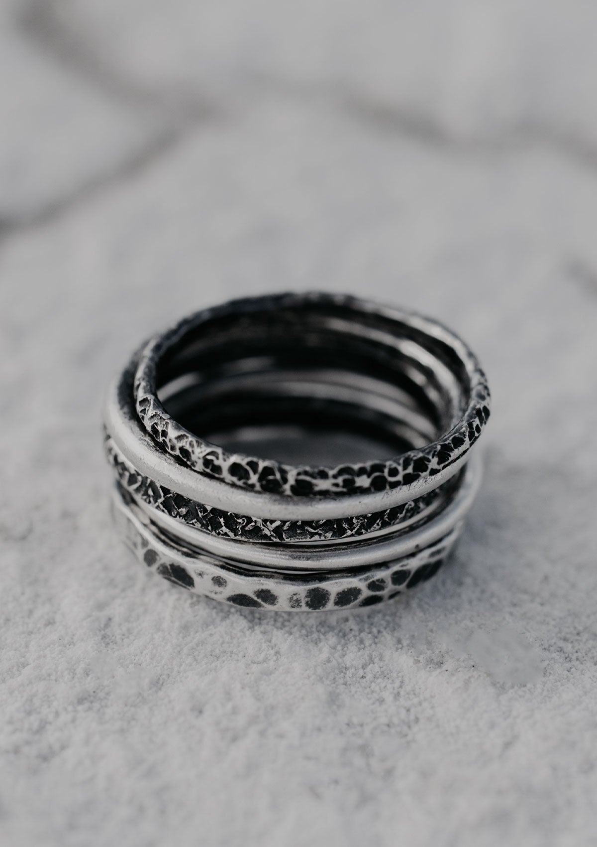 Draupnir - Textured stacking rings in solid sterling silver