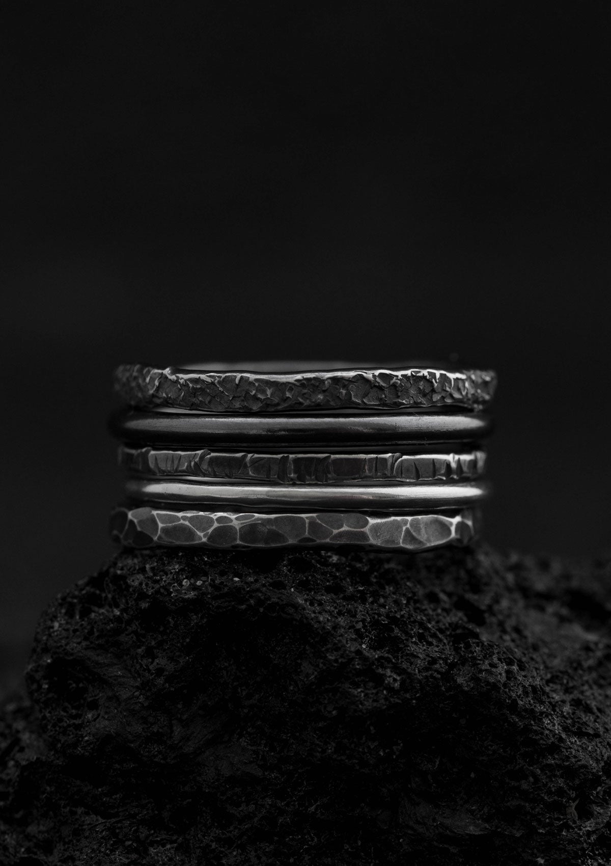 Draupnir - Textured stacking rings in solid sterling silver